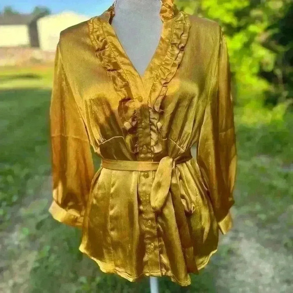 I.N. Studio Shimmery Gold Formal Blouse - Picture 1 of 9
